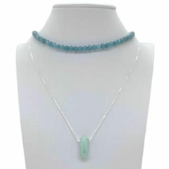 Colar Amaea Pingente Pedra Natural Água Marinha Hexagonal Folheado a Prata