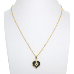 Colar Amaea Coração Trevo Preto Folheado a Ouro 18k 