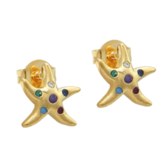 Brinco Amaea Estrelinha Colorida Folheada a Ouro 18k - 1 Ano de Garantia no Banho