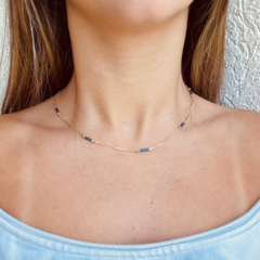 Choker Amaea Caninho Azul e Entremeios Folheado a Ouro 18k