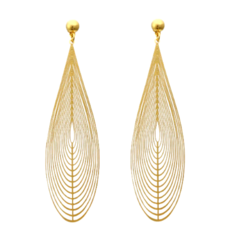 Brinco Amaea Folha Longo Folheado a Ouro 18k - 1 Ano de garantia no Banho
