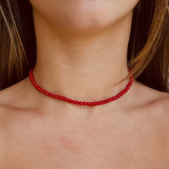 Choker Amaea Agata Vermelha Escura Acabamento Folheado em Ouro 18k
