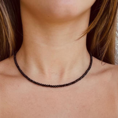 Choker Amaea Àgata Azul Céu Brilhosa Esferas Naturais de 4mm Folheada a Ouro 18k