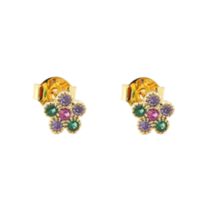 Brinco Amaea Flor Cravejado em Zircônia Colorida Folheado a Ouro 18k - 1 Ano de Garantia no Banho