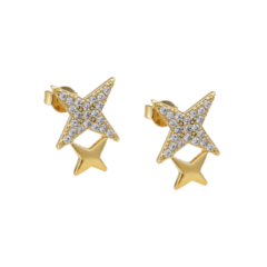Brinco Amaea Estrela Cravejado em Zircônia Folheado a Ouro 18k - 1 Ano de Garantia no Banho