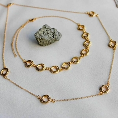 Mix Colar e Choker Amaea Longo Minimalista Folheado a Ouro 18k