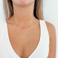 Colar Amaea Pontos de Luz Zircônias Coloridas Folheado  Ouro 18k