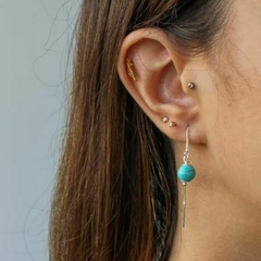 Brinco Amaea Fio Passante com Esfera Natural Howlita Azul Folheado a Prata