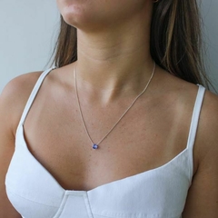 Conjunto Amaea Colar e Brinco em Zircônia Azul Marinho Folheado a Prata - 1 Ano de Garantia no Banho