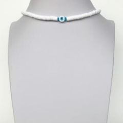 Choker Amaea Fimo Branco com Entremeios de Olho Grego Folheada a Ouro