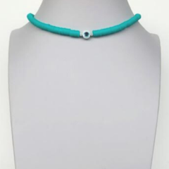 Choker Amaea Fimo Verde Tiffany com Entremeios de Olho Grego Folheada a Ouro - comprar online
