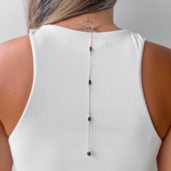 Colar Invertido Amaea com Pingente em Navete de Cristal Negro Facetado Folheado a Ouro