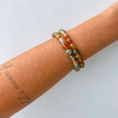 Pulseira Amaea Àgata Colorida Natural Esferas de 8mm com Entremeios Folheada a Ouro na internet