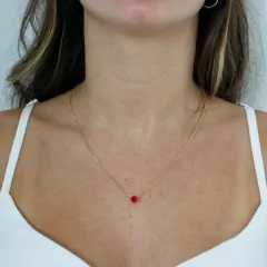Conjunto Amaea Colar e Brinco em Zircônia Vermelha Rubi Folheado a Ouro 18k - 1 Ano de Garantia no Banho