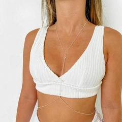 Body Chain Amaea Em Zircônias Moedas Folheada a Prata