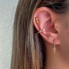 Brinco Amaea Gancho com Pingente Triângulo Em Zircônias Coloridas - Folheado a Ouro 18k