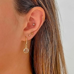 Brinco Amaea Gancho Pingente Cristal Folheado a Ouro 18k