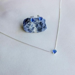 Conjunto Amaea Colar e Brinco em Zircônia Azul Marinho Folheado a Prata - 1 Ano de Garantia no Banho