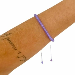 Pulseira Amaea Esfera Natural Jade Lilás 4mm Macramê ou Folheados