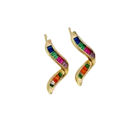 Brinco Amaea Torcido em Zircônias Coloridas Folheado a Ouro 18k na internet