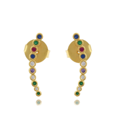 Brinco Amaea Ear Cuff Zirconias Coloridas Folheado a Ouro 18k - 1 Ano de Garantia no Banho