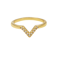 Anel Amaea em V com Zirconias Folheado a Ouro 18k - 1 Ano de Garantia no Banho