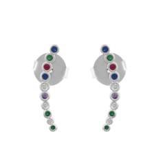 Brinco Amaea Ear Cuff Zirconias Coloridas Folheado a Prata - 1 Ano de Garantia no Banho
