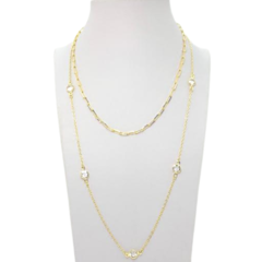 Colar Amaea Longo com Entremeios Moeda 6mm Zircônia Folheado a Ouro 18k
