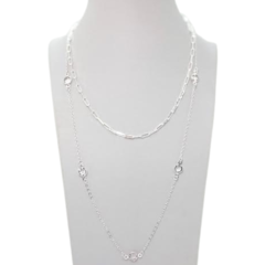 Colar Amaea Longo com Entremeios Moeda 6mm Zircônia Folheado a Prata