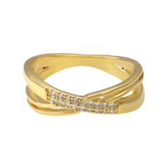 Anel Amaea X Vazado com Zircônias Folheado a Ouro 18k - 1 Ano de Garantia no Banho