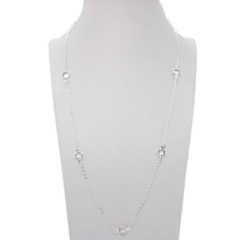 Colar Amaea Longo com Entremeios Moeda 6mm Zircônia Folheado a Prata