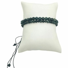 Kit 2 Pulseiras Amaea Masculina Esferas Natural Jade Verde Mesclado de 4 e 6mm Macramê