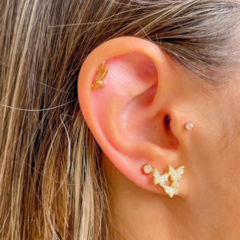 Brinco Amaea Borbotelas Cravejada de Zircônias Folheada a Ouro18k - 1 Ano de Garantia no Banho