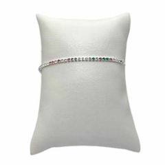 Pulseira Amaea Zircônia Colorida 2mm Regulavel Folheado a Prata