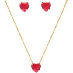 Conjunto Brinco e Colar Coração Folheada a Ouro 18k - 1 Ano de Garantia no Banho