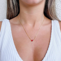 Conjunto Brinco e Colar Coração Folheada a Ouro 18k - 1 Ano de Garantia no Banho
