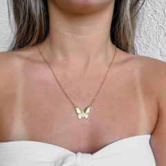 Colar Borboleta em Zircônias Folheada a Ouro 18k - 1 Ano de Garantia no Banho