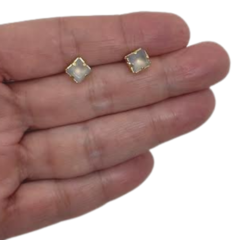 Conjunto Brinco e Colar Quadrado Lilas Folheada a Ouro 18k 