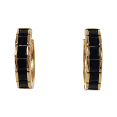Brinco Argola em Pedras negras Folheado a Ouro 18k 