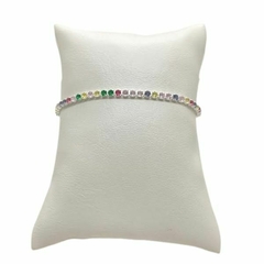 Pulseira Amaea Zircônia Colorida Regulavel Folheado a Prata