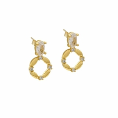 Brinco Amaea Gota e Argola em Zirconias Folheado a Ouro 18k - 1 Ano de Garantia no Banho