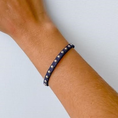  Pulseira Folheada Ouro Azul Marinho com Tachinhas Amaea semijoias