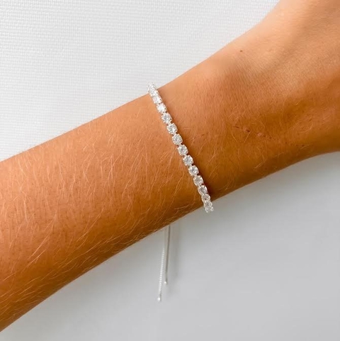 Pulseira Folheada a Prata toda em zircônia com Fecho Gravata