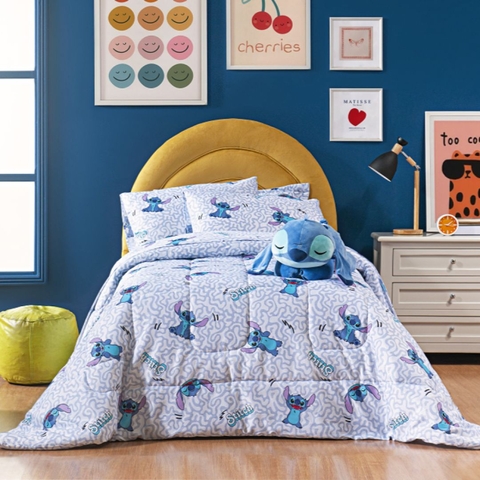 Jogo de Cama Solteiro Stitch Cool 03 peças 100% Algodão