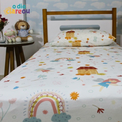 Jogo de Cama Solteiro Castelo das Fadas 02 Peças 100% Algodão