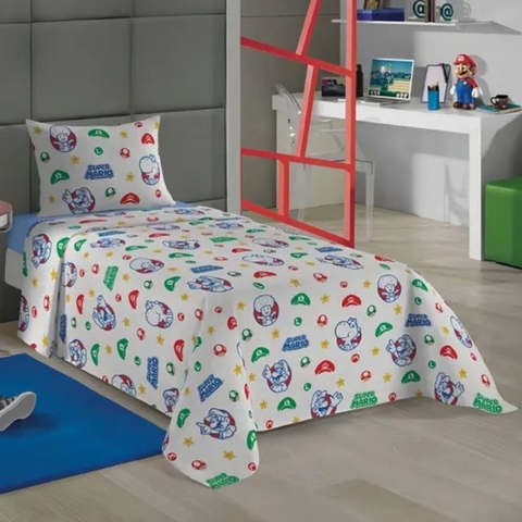 Jogo de Cama Solteiro Super Mario 03 peças 100% Algodão