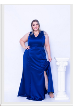 VESTIDO FESTA LONGO CETIM AZUL - comprar online