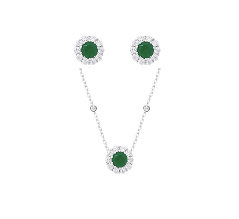 Conjunto Ponto de Luz Cravejado - Corrente Tiffany - Esmeralda