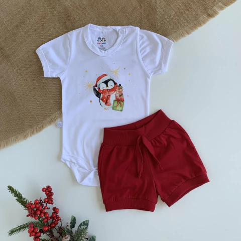 CONJUNTO DE BODY E SHORT COTTON PINGUIM NOEL - comprar online