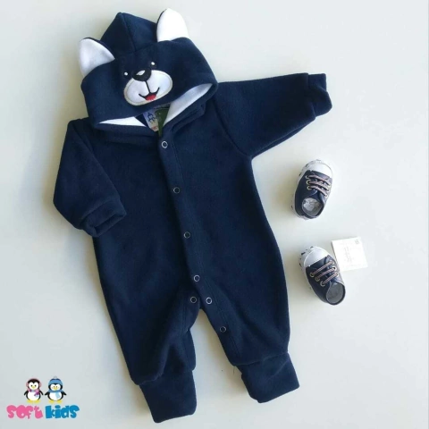 MACACÃO SOFT CAPUZ BORDADO URSINHO AZUL MARINHO